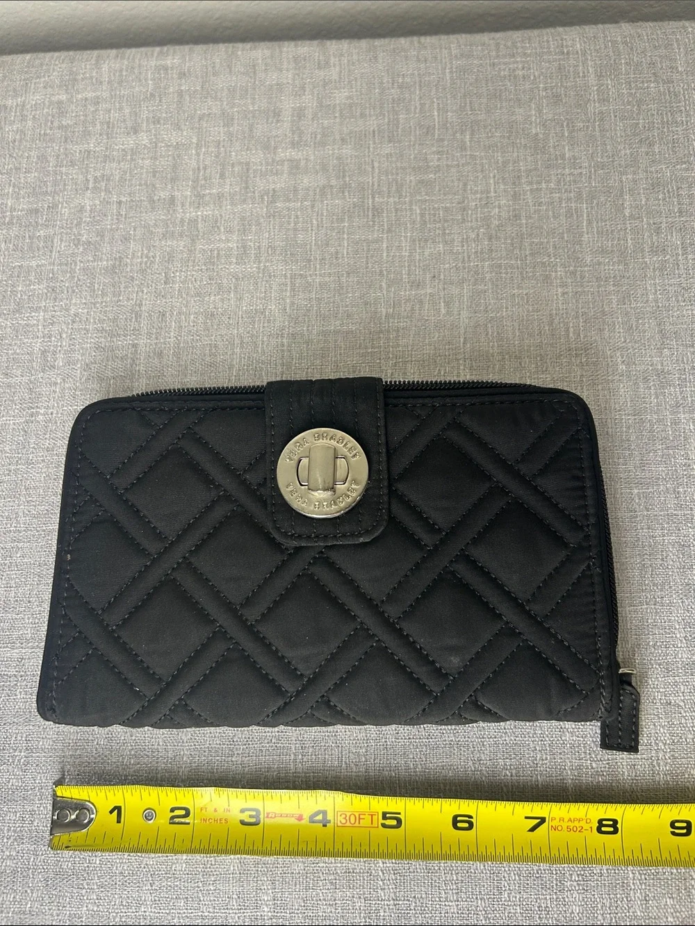 Vera Bradley Black Quilted Zip-Around Wallet with Turn-Lock Closure